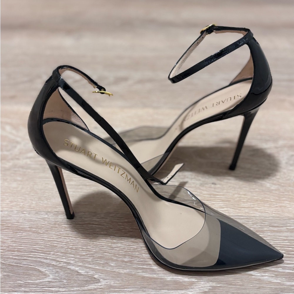 Stuart Weitzman PVC black leather ankle strap heel size 12. - Picture 4 of 14